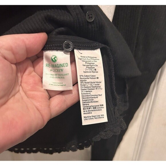 J. Crew Scoopneck Lace Trim‎ Henley Button Down Black Size Large Cotton Modal - Picture 6 of 6